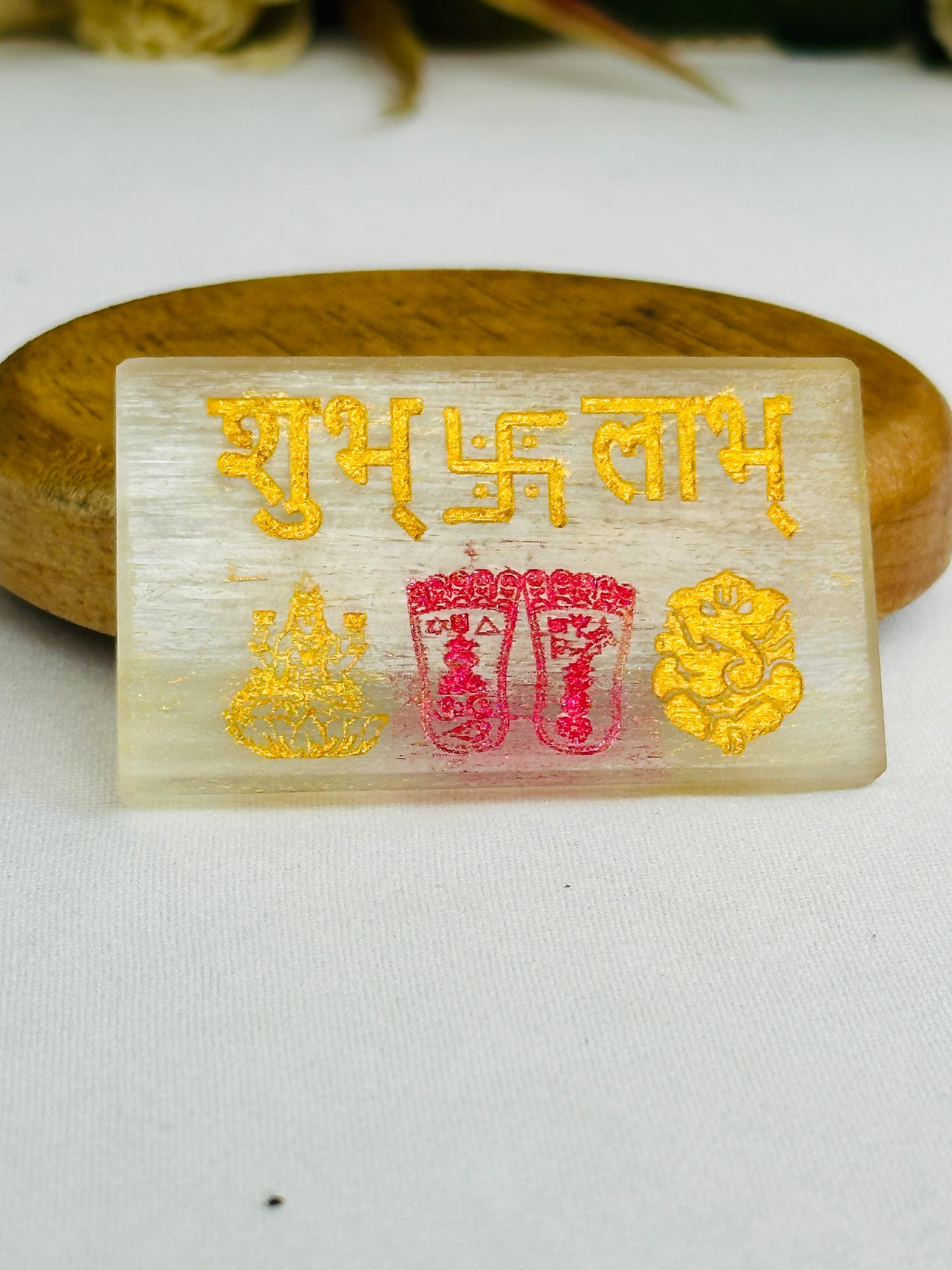 Shubh Labh Selenite Plate - Abhimantrit