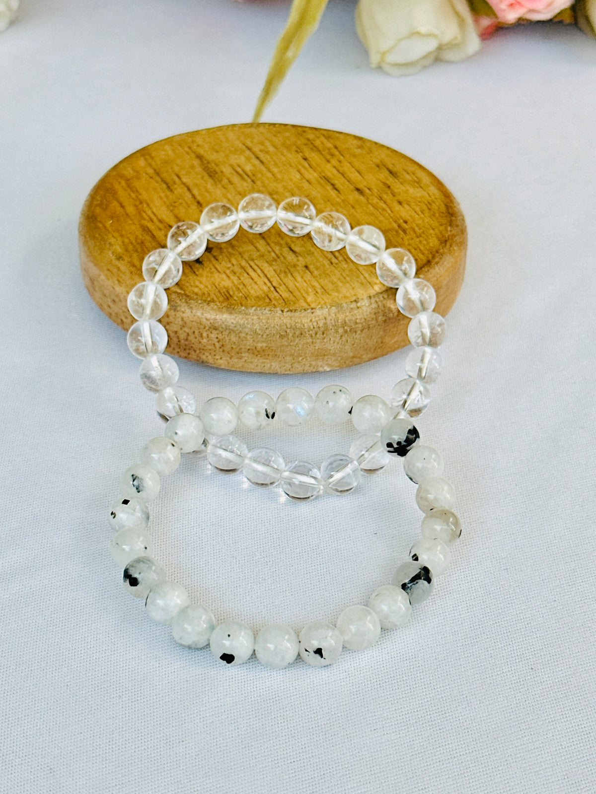 Cool Like Moon: Moonstone & Clear Quartz Bracelet - Abhimantrit & Certified