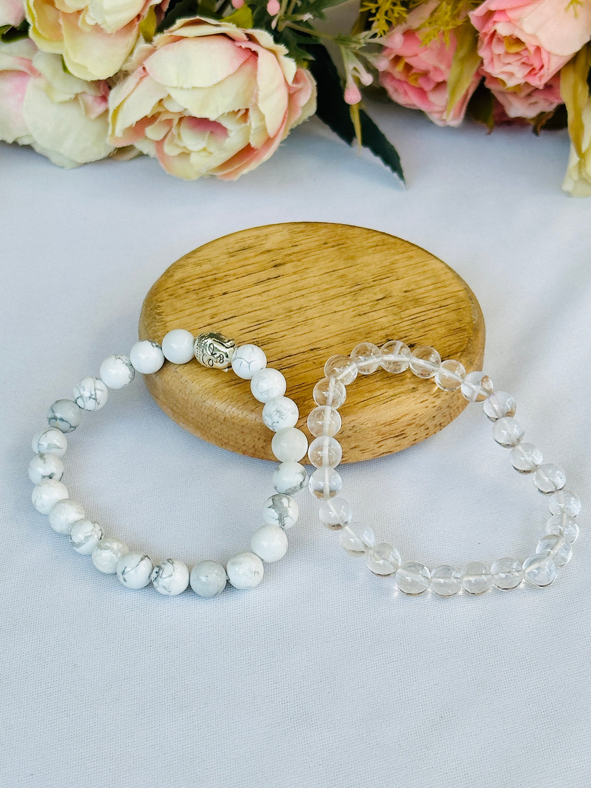 Chain ki Nind: Howlite & Clear Quartz Bracelet - Abhimantrit & Certified
