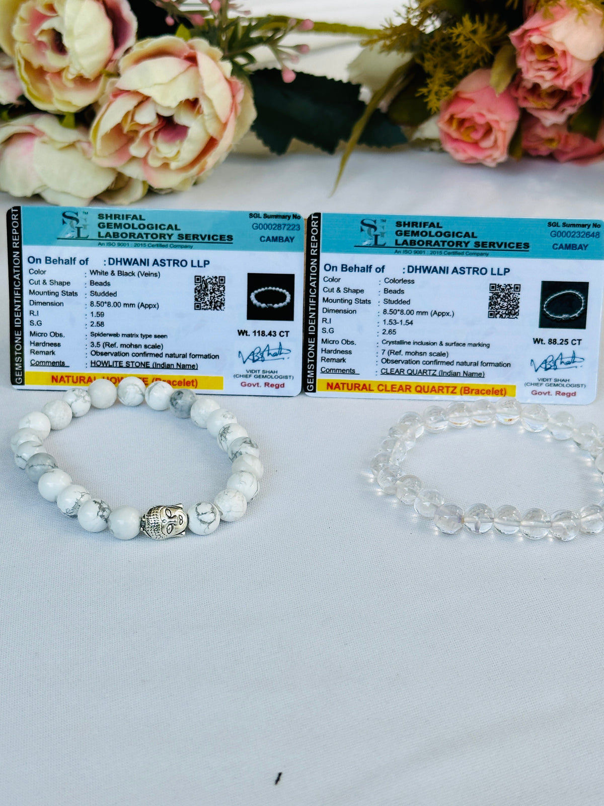 Chain ki Nind: Howlite & Clear Quartz Bracelet - Abhimantrit & Certified