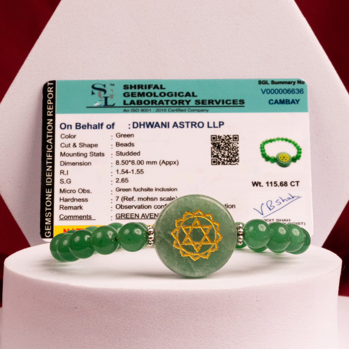 Green Aventurine with Heart Chakra Bracelet - Abhimantrit & Certified