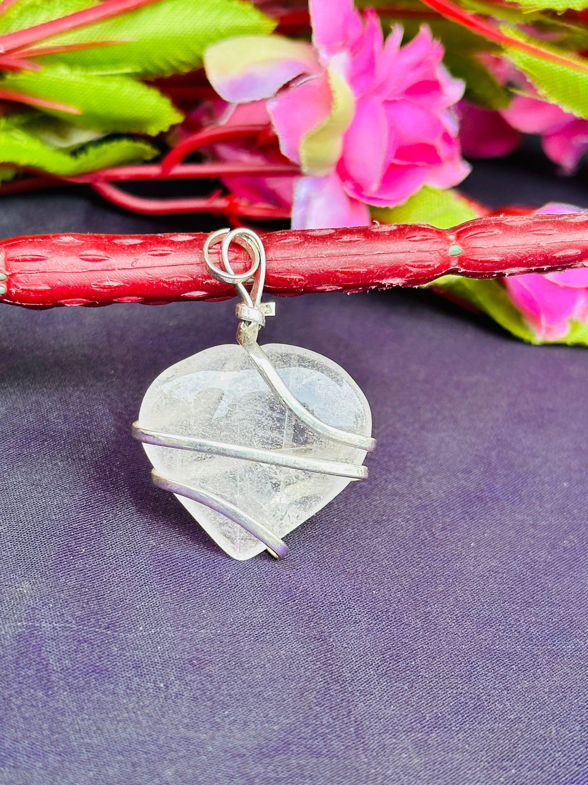Clear Quartz Heart Wrapped Pendant - Abhimantrit & Certified