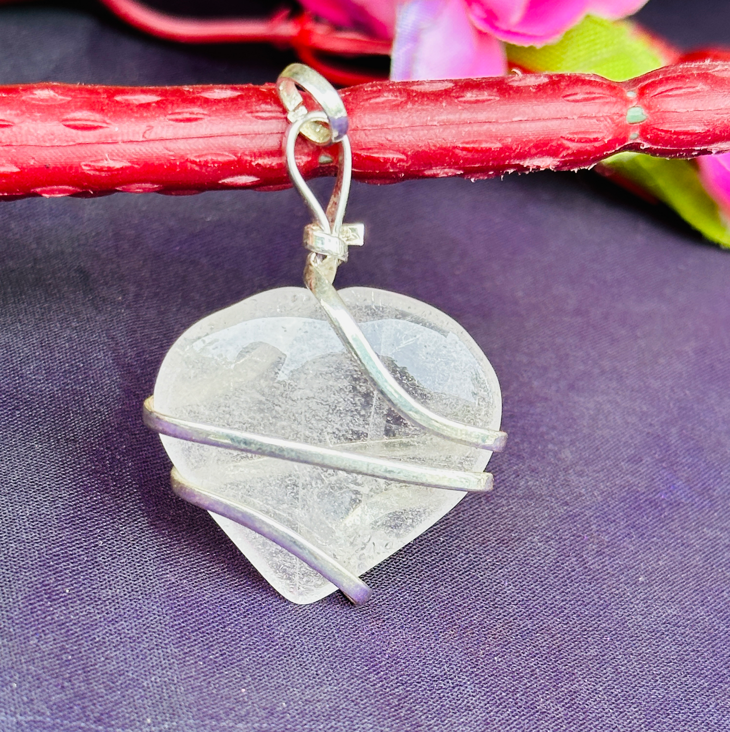 Clear Quartz Heart Wrapped Pendant - Abhimantrit & Certified