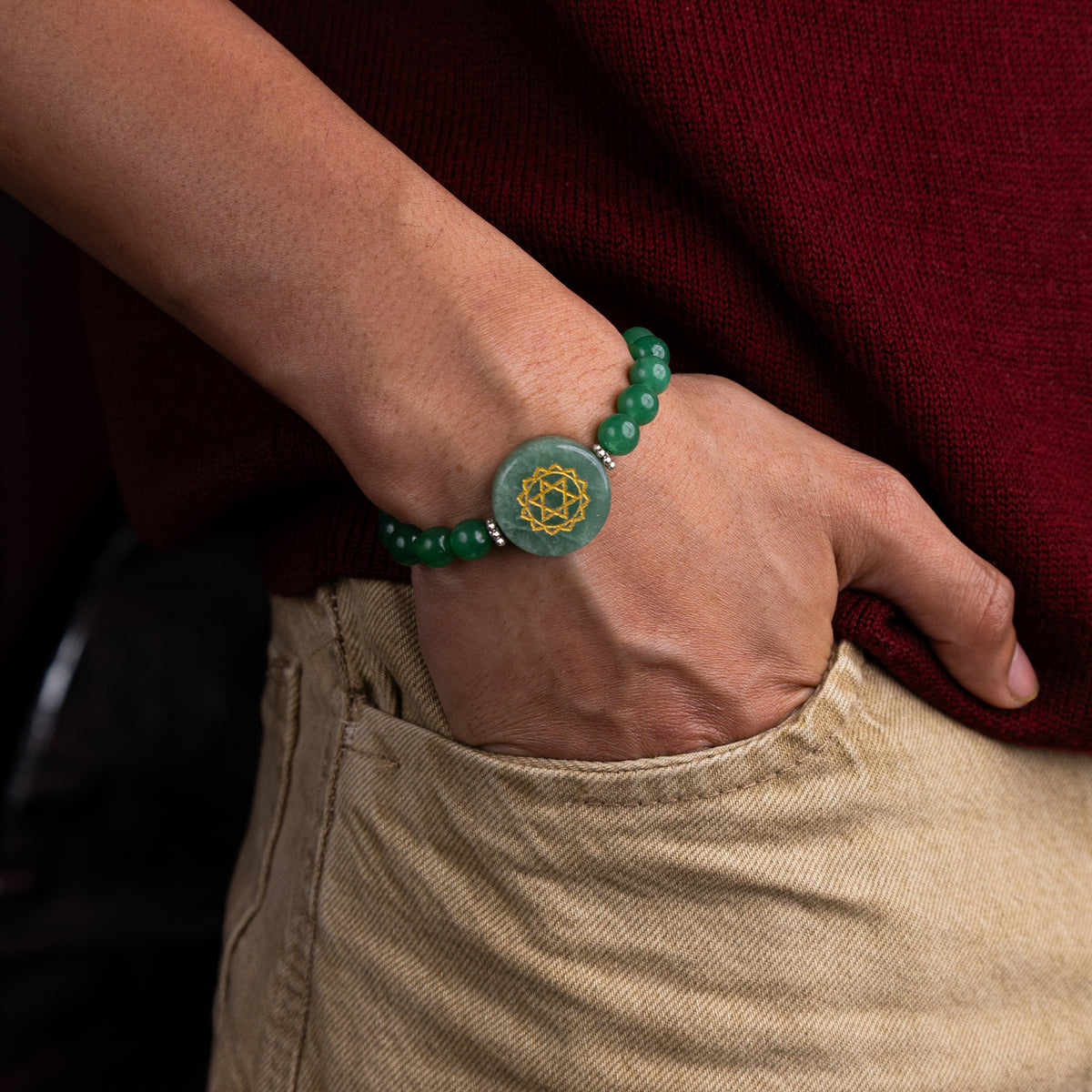 Green Aventurine with Heart Chakra Bracelet - Abhimantrit & Certified