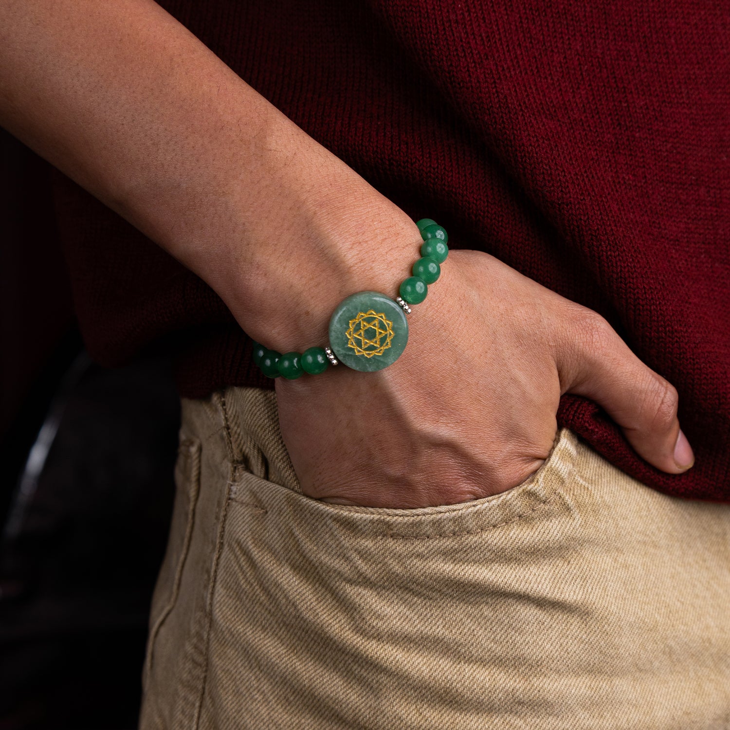 Green Aventurine with Heart Chakra Bracelet - Abhimantrit & Certified
