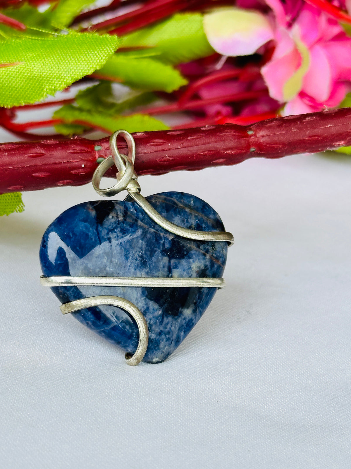 Sodalite Heart Wrapped Pendant - Ahbimantrit & Certified