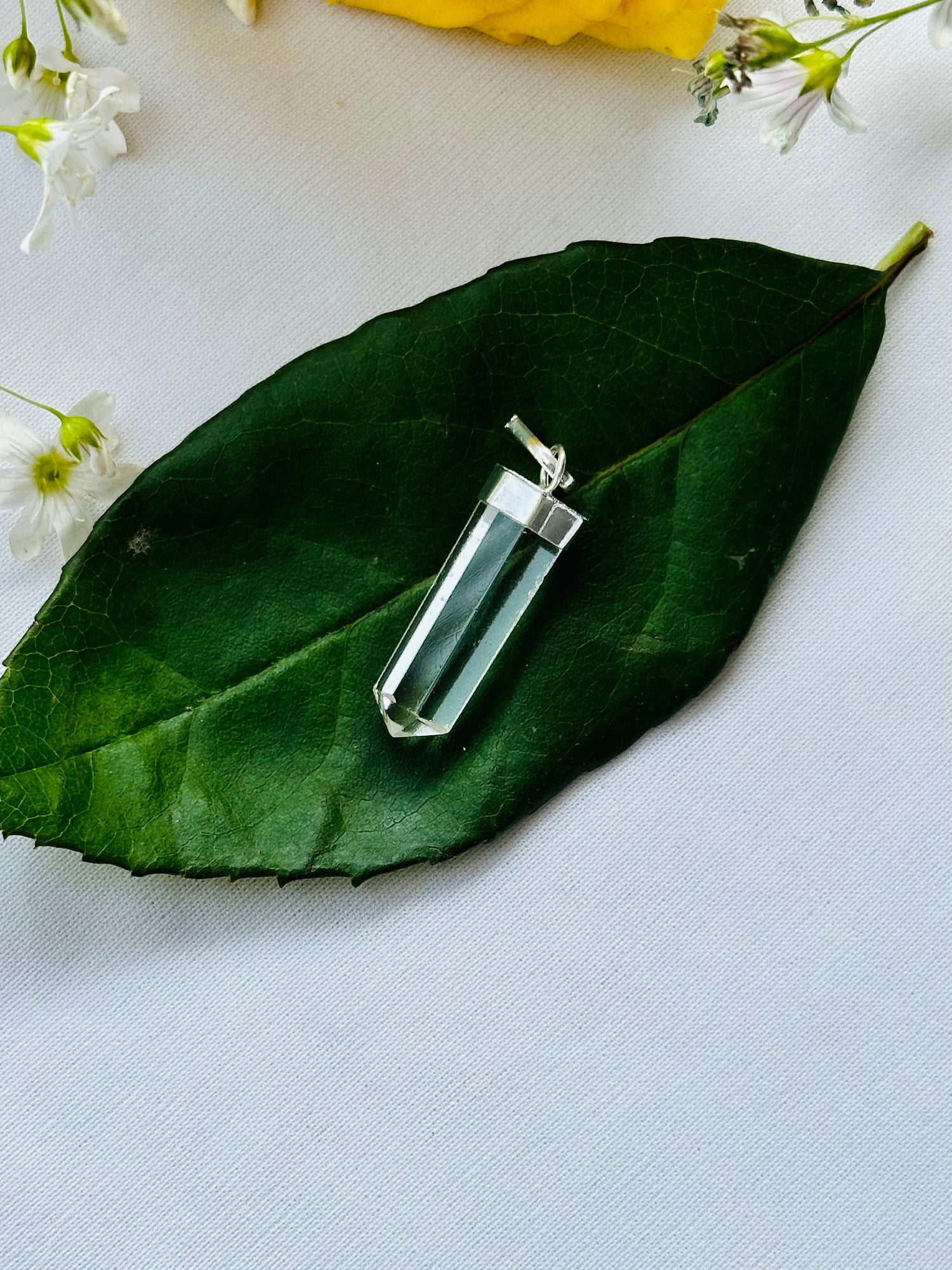 Clear Quartz Pencil Pendant (1 Piece) - Abhimantrit & Certified