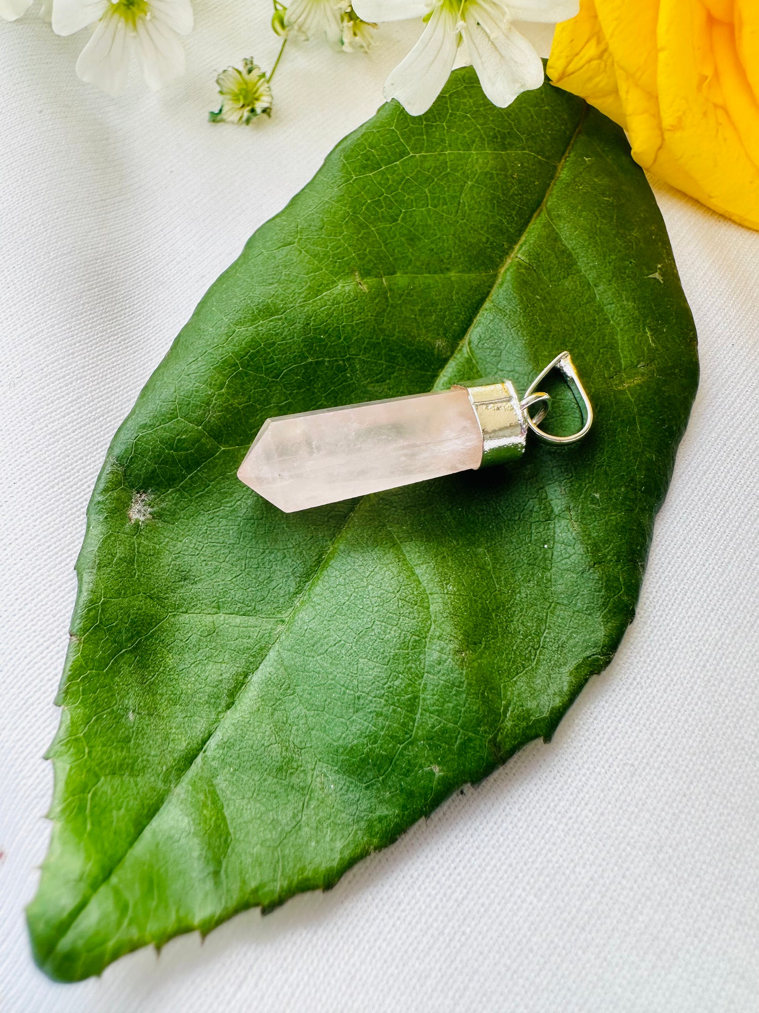 Improve Love, Relationship & Emotional Connection: Rose Quartz Pencil Pendant - Abhimantrit & Certified