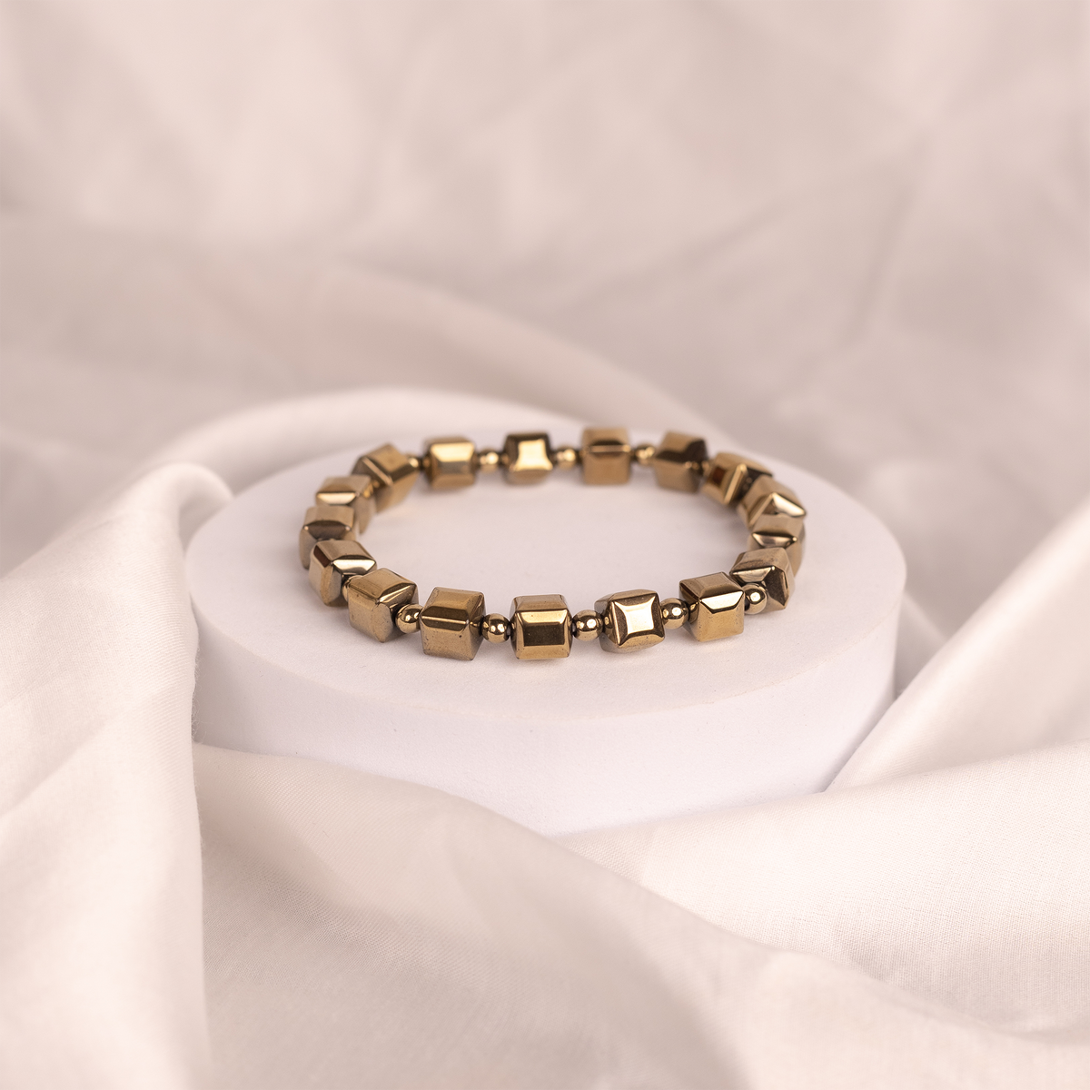 Fame & Fortune Attract: Golden Pyrite Cubical Bracelet - Abhimantrit & Certified