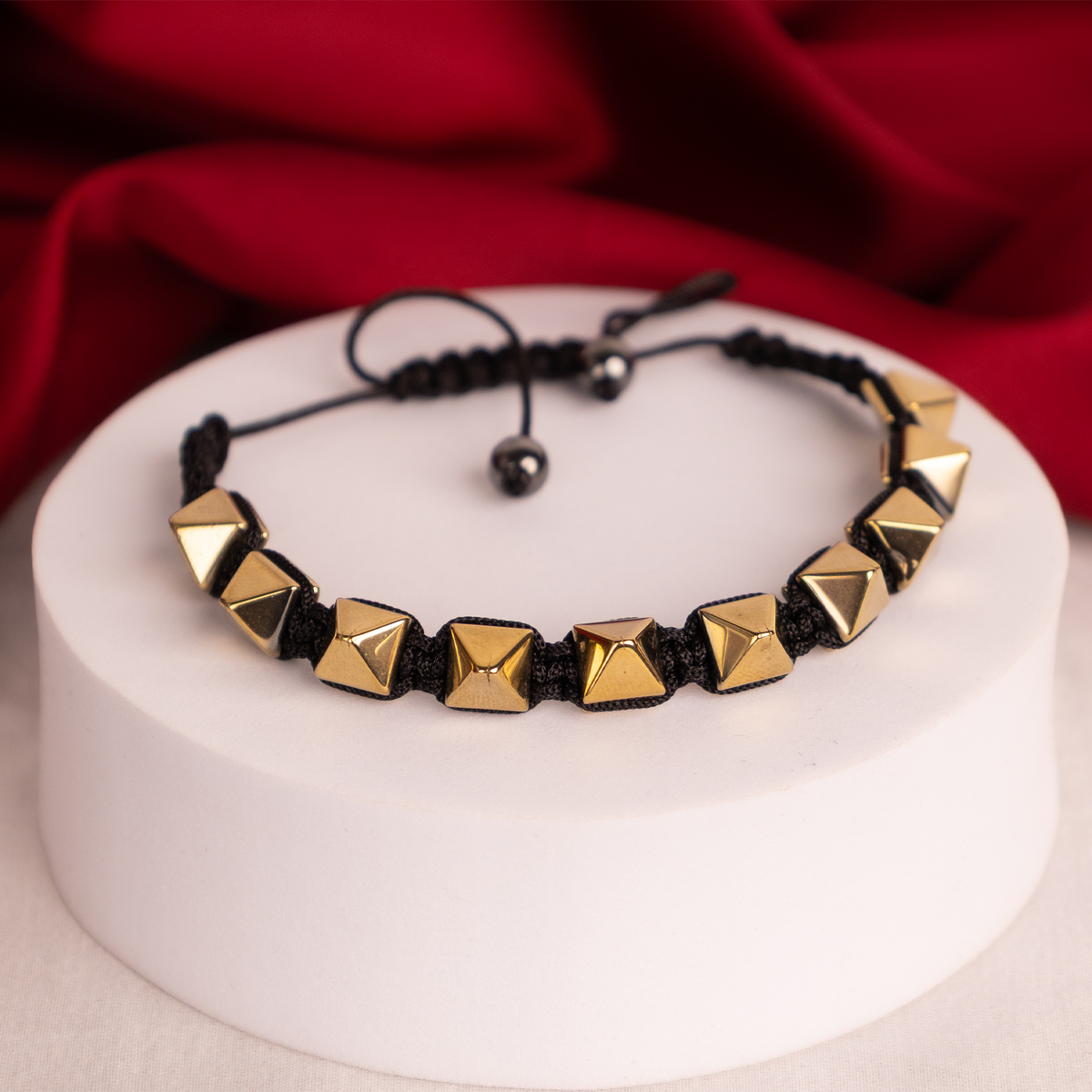 Golden Pyrite Pyramid Thread Bracelet - Abhimantrit & Certified