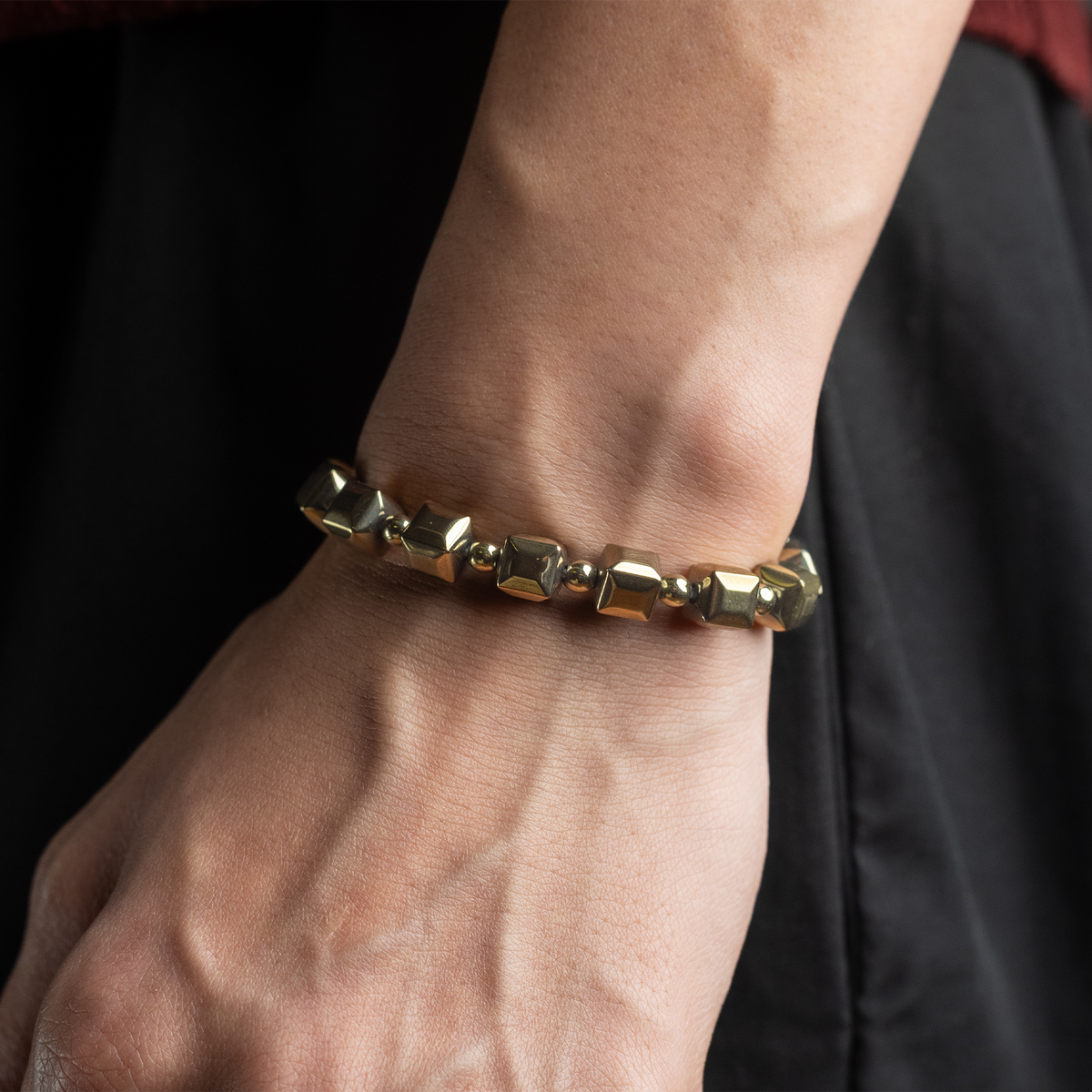 Fame & Fortune Attract: Golden Pyrite Cubical Bracelet - Abhimantrit & Certified