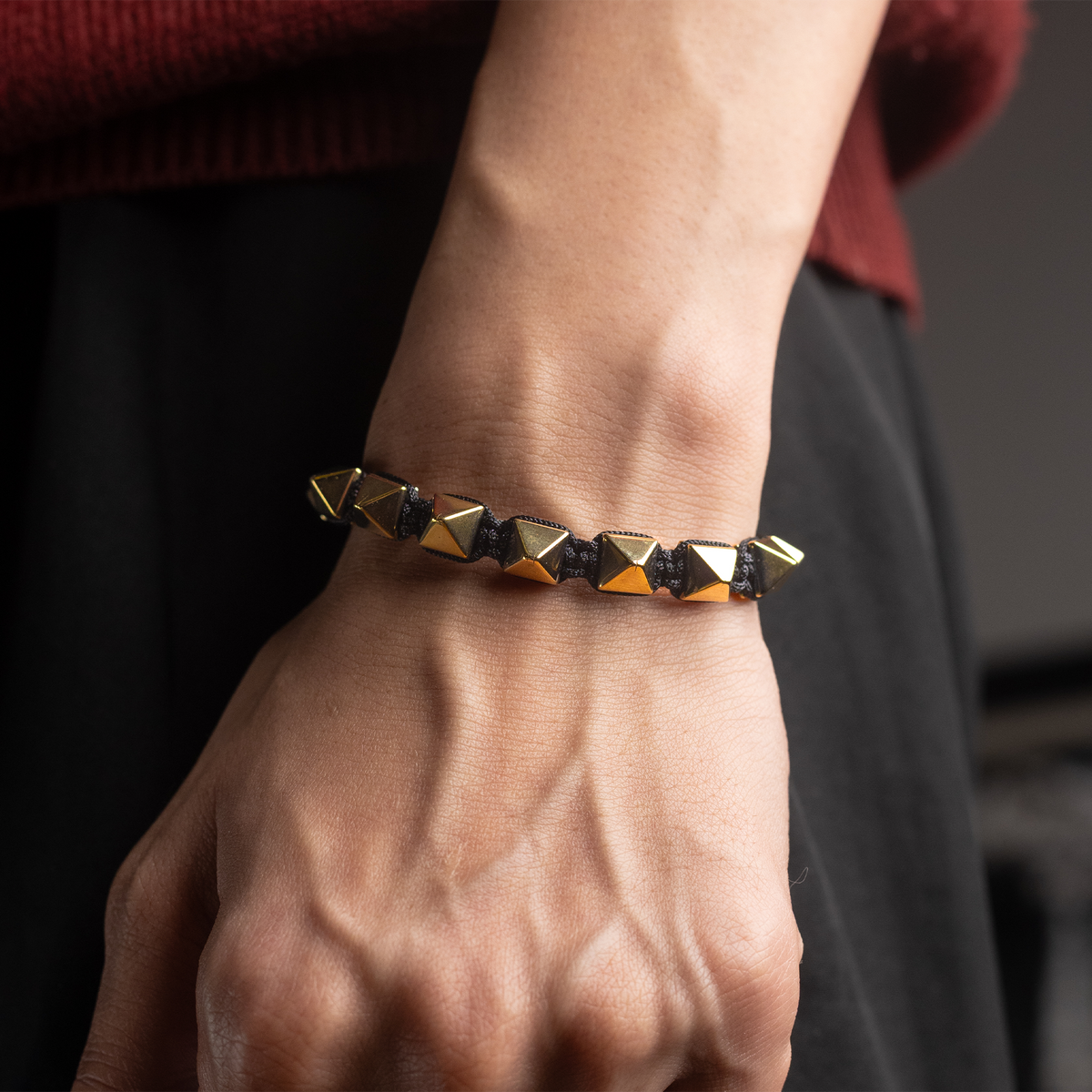 Golden Pyrite Pyramid Thread Bracelet - Abhimantrit & Certified