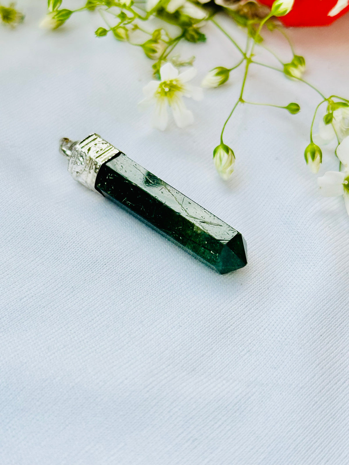 Green Jade Pencil Pendant (1 Piece) - Abhimantrit & Certified