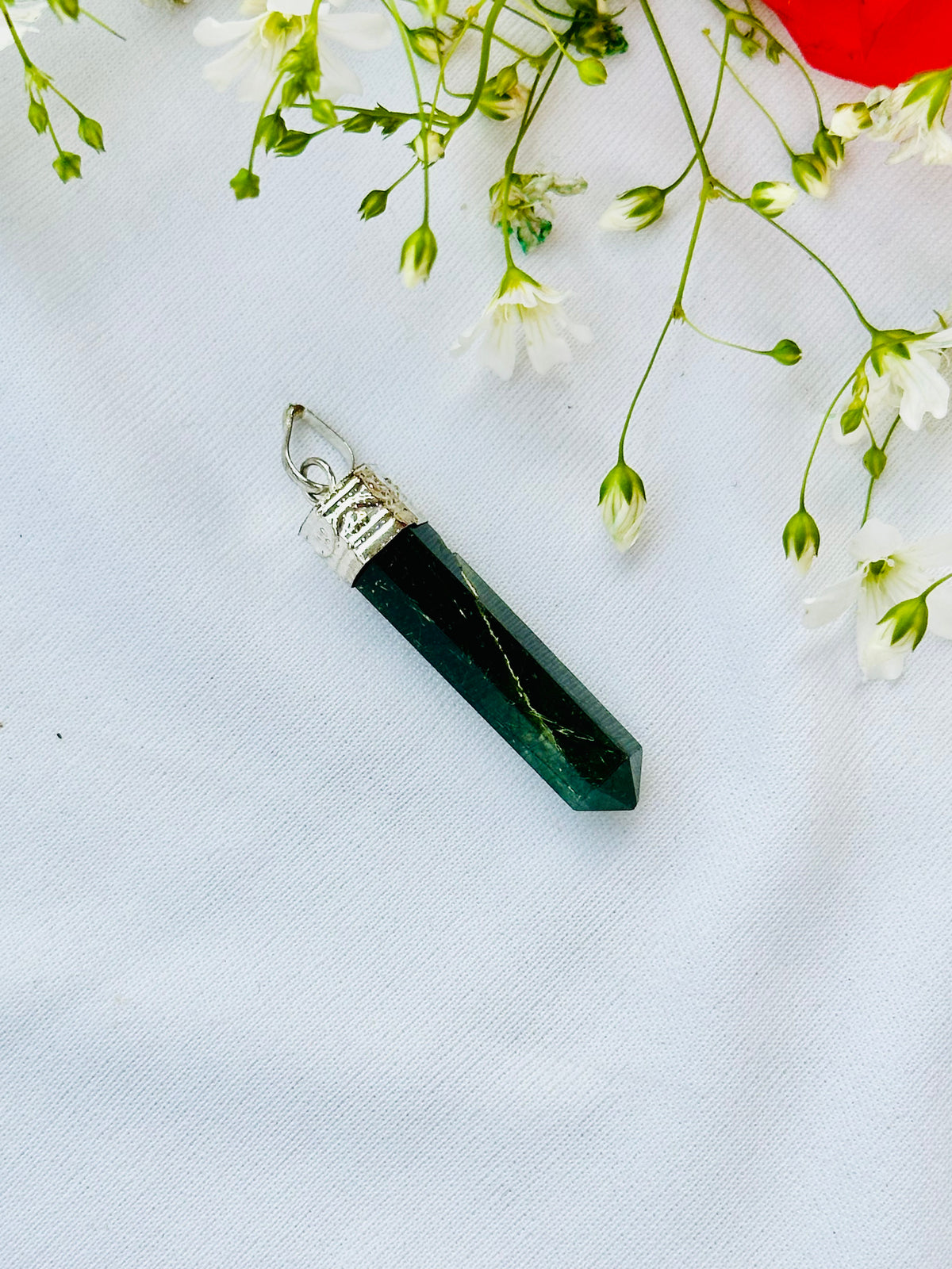 Green Jade Pencil Pendant (1 Piece) - Abhimantrit & Certified