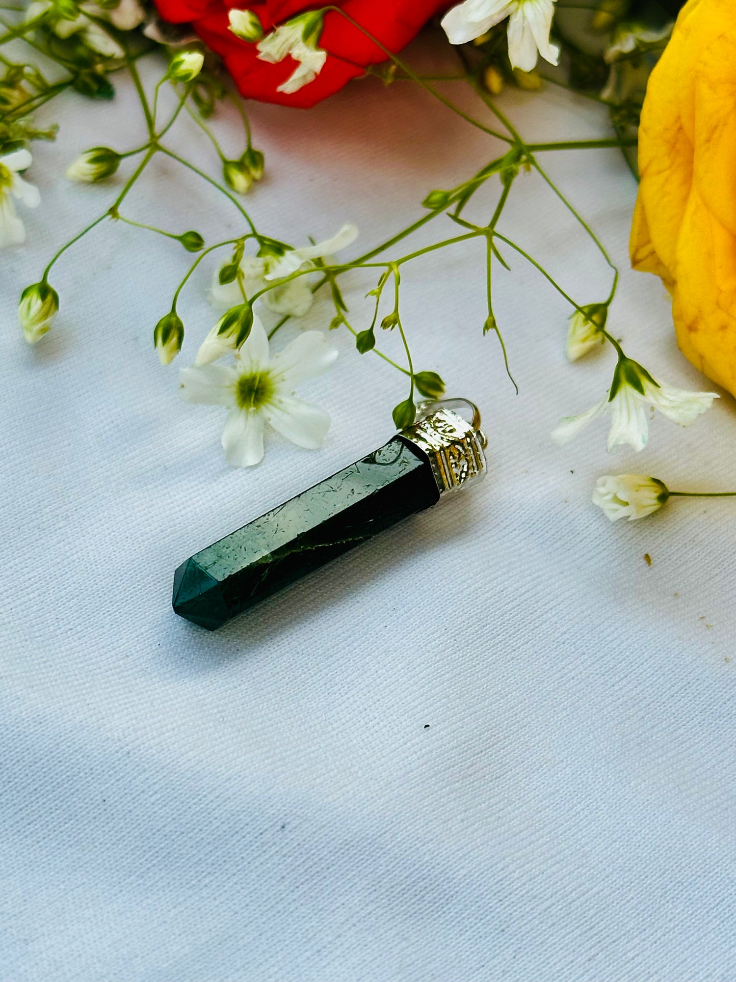 Green Jade Pencil Pendant (1 Piece) - Abhimantrit & Certified