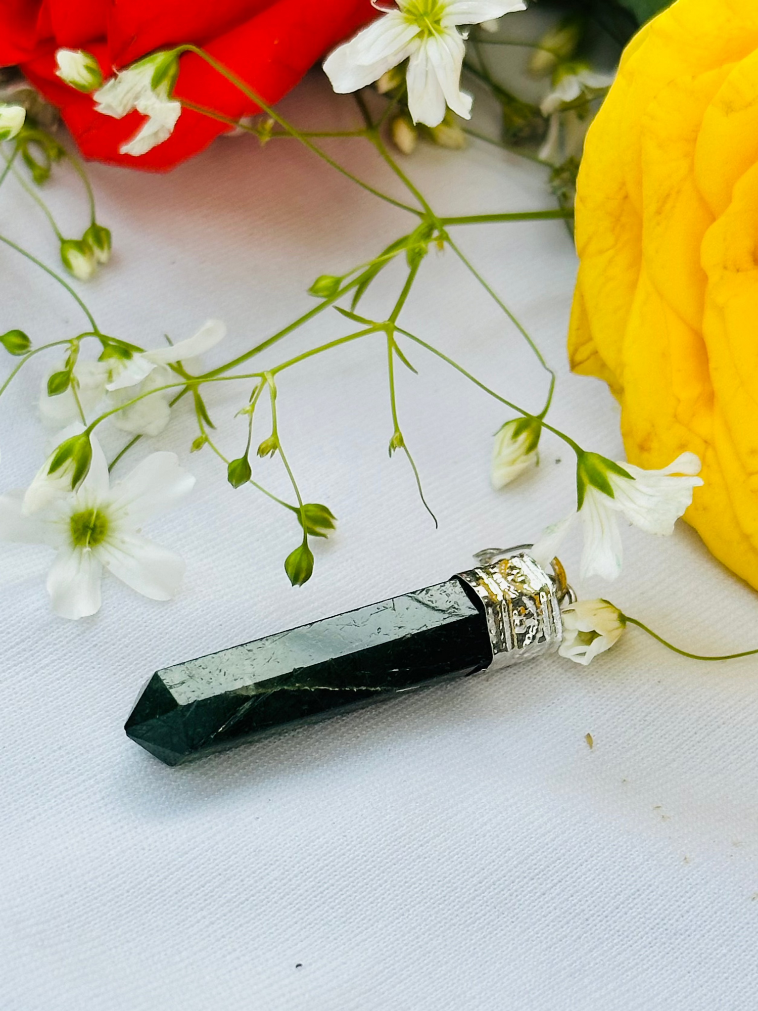 Green Jade Pencil Pendant (1 Piece) - Abhimantrit & Certified