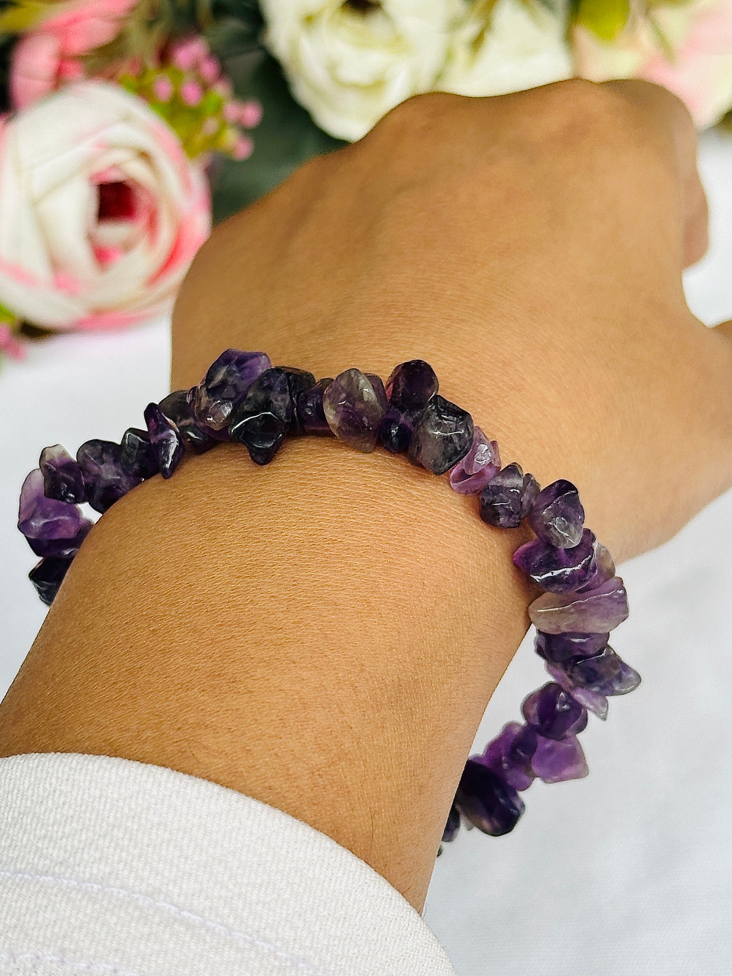 Attract Luck, Enhance Intuition, Improve Health & Skin: Amethyst Uncut Crystal Bracelet - Abhimantrit & Certified