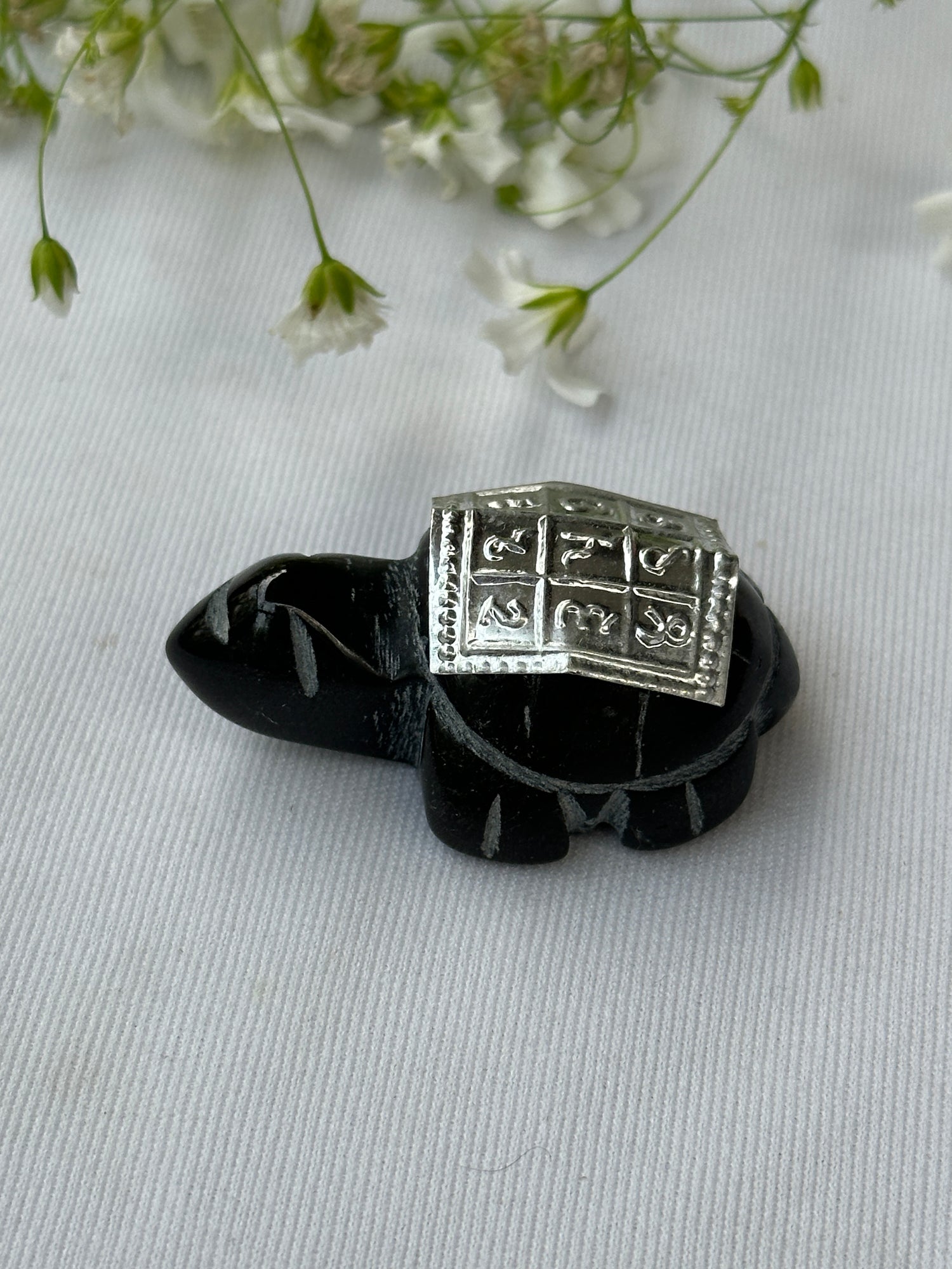 Black Tourmaline Tourtoise With Pandraiya Yantra - Abhimantrit