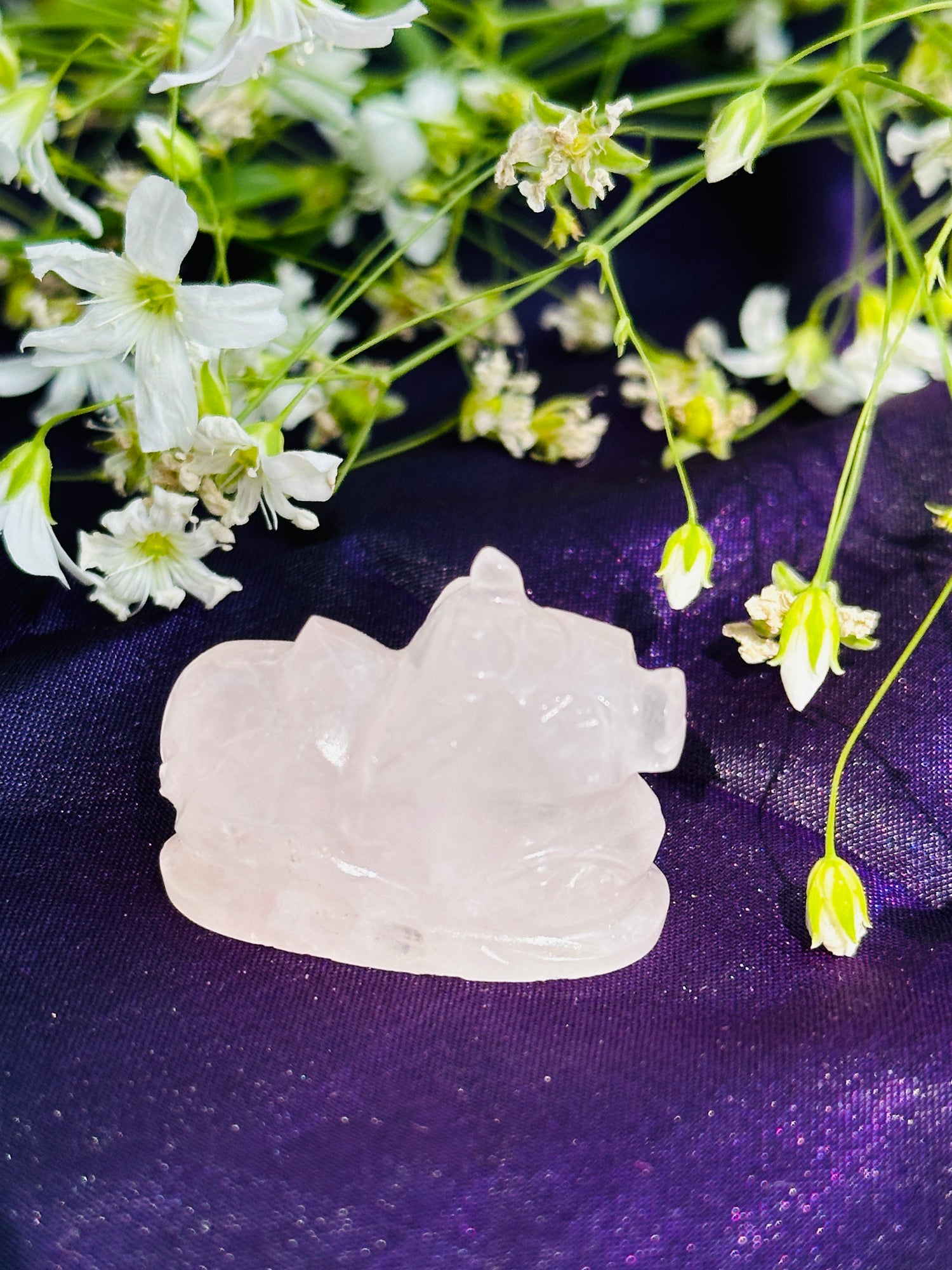 Rose Quartz Nandi(4Cm) - Abhimantrit