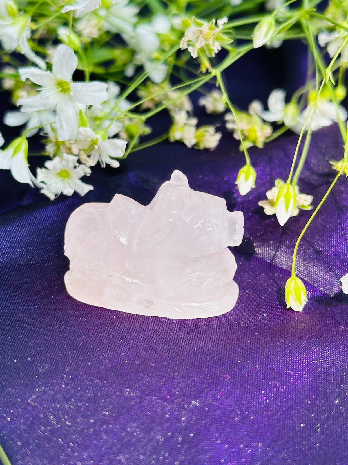 Rose Quartz Nandi(4Cm) - Abhimantrit