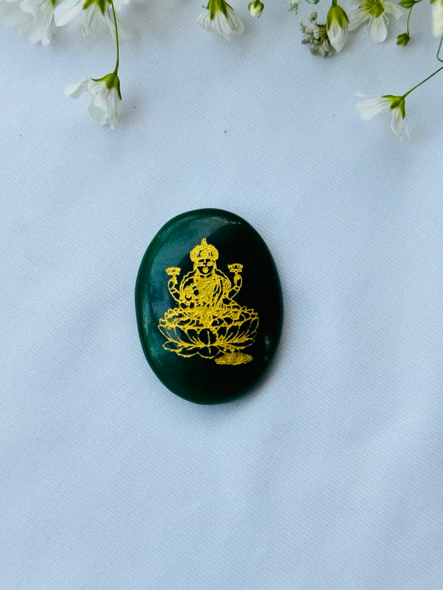 Green Jade Maha Laxmi Coin With Shriyantra - Abhimantrit