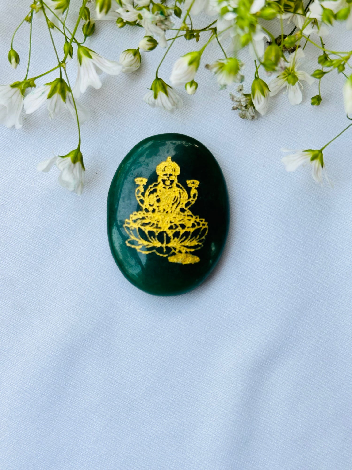 Green Jade Maha Laxmi Coin With Shriyantra - Abhimantrit