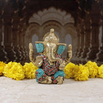 Brass Shri Ganesh Statue with Stonework - Abhimantrit