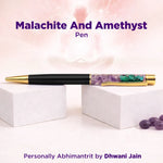 Pen with malachite and amethyst design on a white background