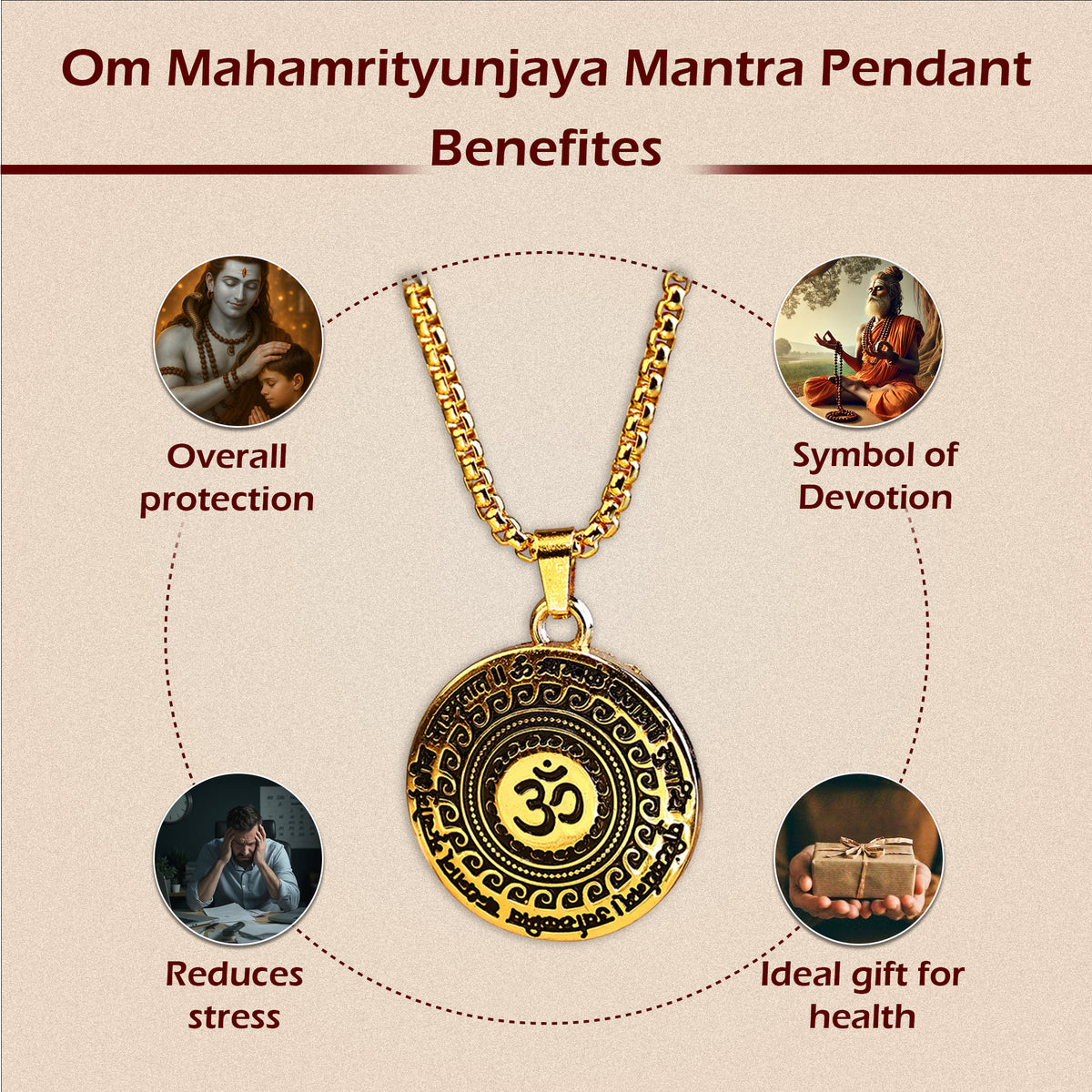 Om Mahamrityunjaya Mantra Pendant (Blessing & Protection) - Abhimantrit
