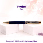 Blue pen with decorative elements on a white background, featuring the brand 'Dhwani Jain'.