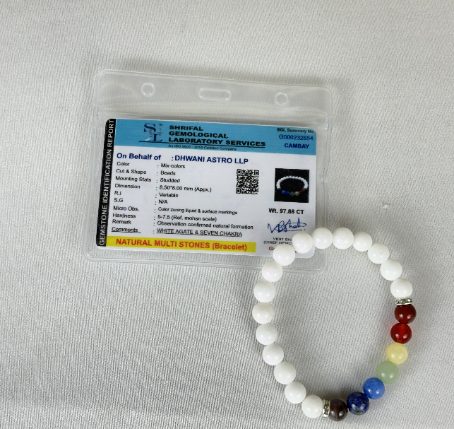 Ultimate Emotional Healing: White Agate with Seven Chakra Bracelet - Abhimantrit & Certified