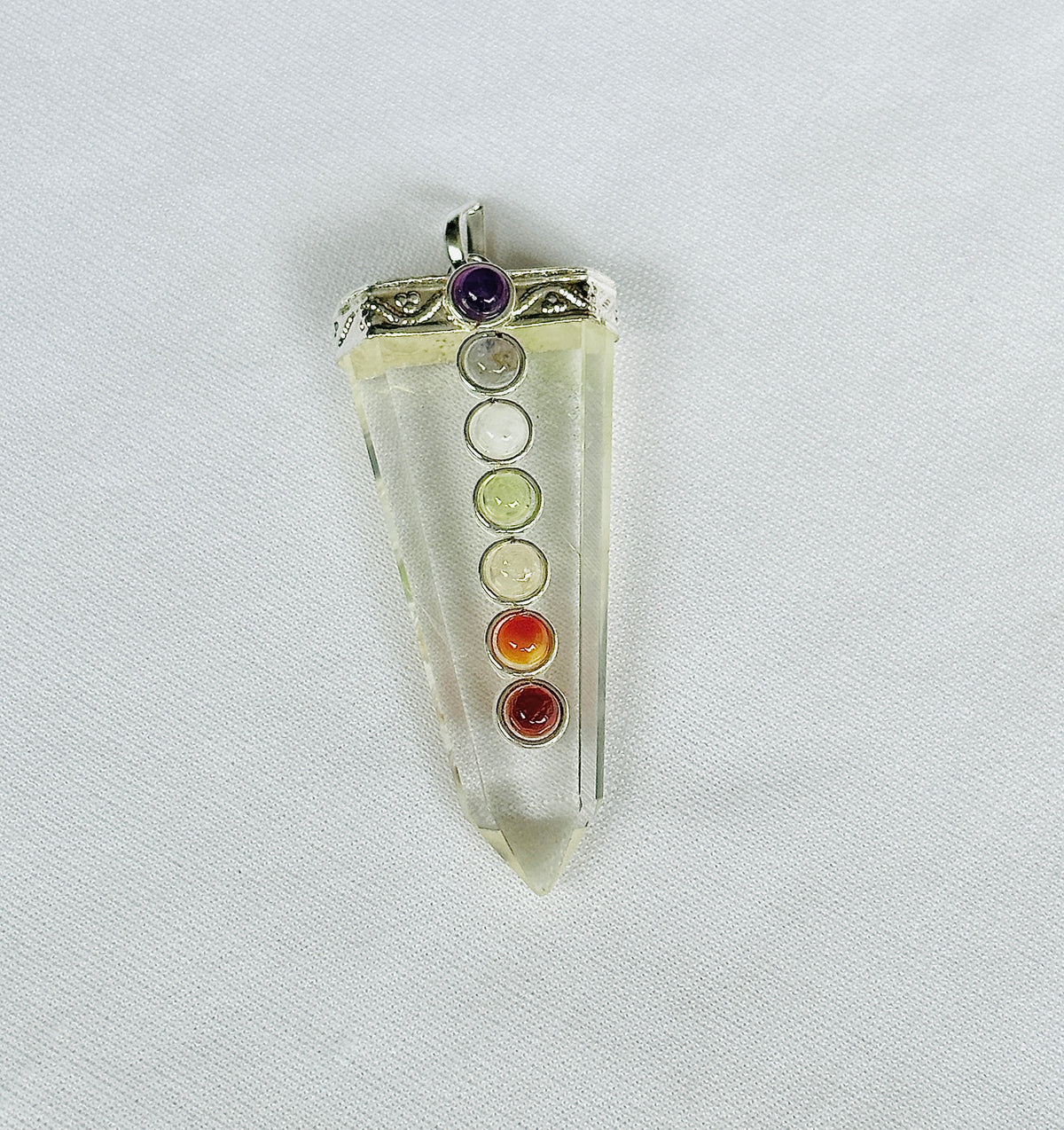 Removes Depression, Anger & Anxiety: Clear Quartz Seven Chakra Pendant - Abhimantrit & Certified