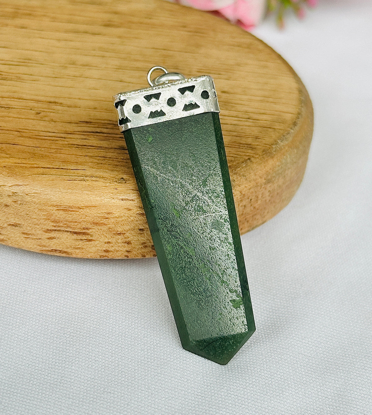 Green Jade Seven Chakra Pendant - Abhimantrit & Certified