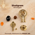 Shaligram Shivling with Brass Jaladhari & Rudraksha | Shiva Puja Set | Sacred Shaligram Stone for Home Temple