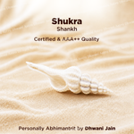 Shell on sand with 'Shukra Shankh' text and branding