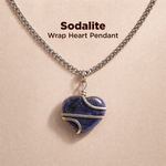 Sodalite wrap heart pendant necklace on a beige background