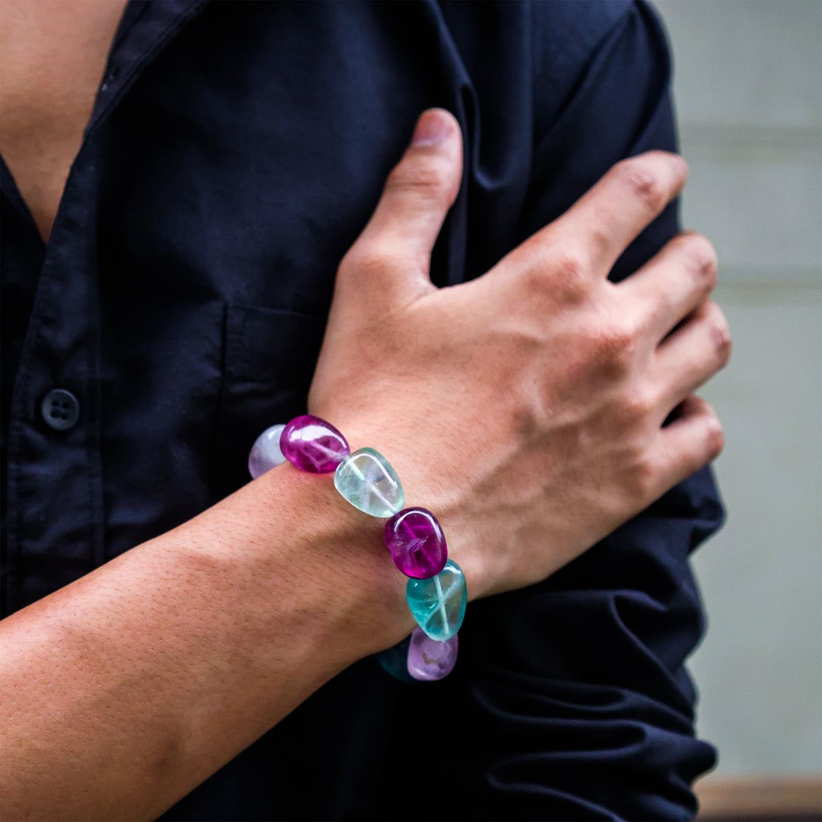 Multi Flourite Tumble Bracelet - Abhimantrit & Certified