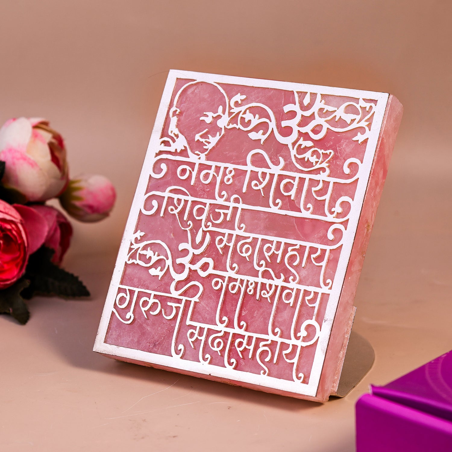 Shiv Stuti Mantra Rose Quartz Tealight Holder