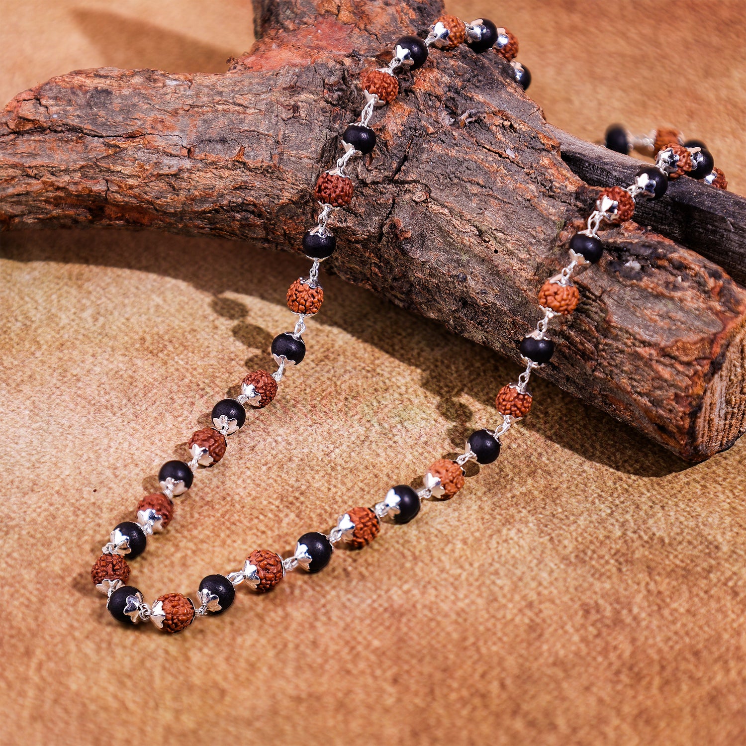 Silver Plated Divya Rudraksha Karungali Mala - Abhimantrit