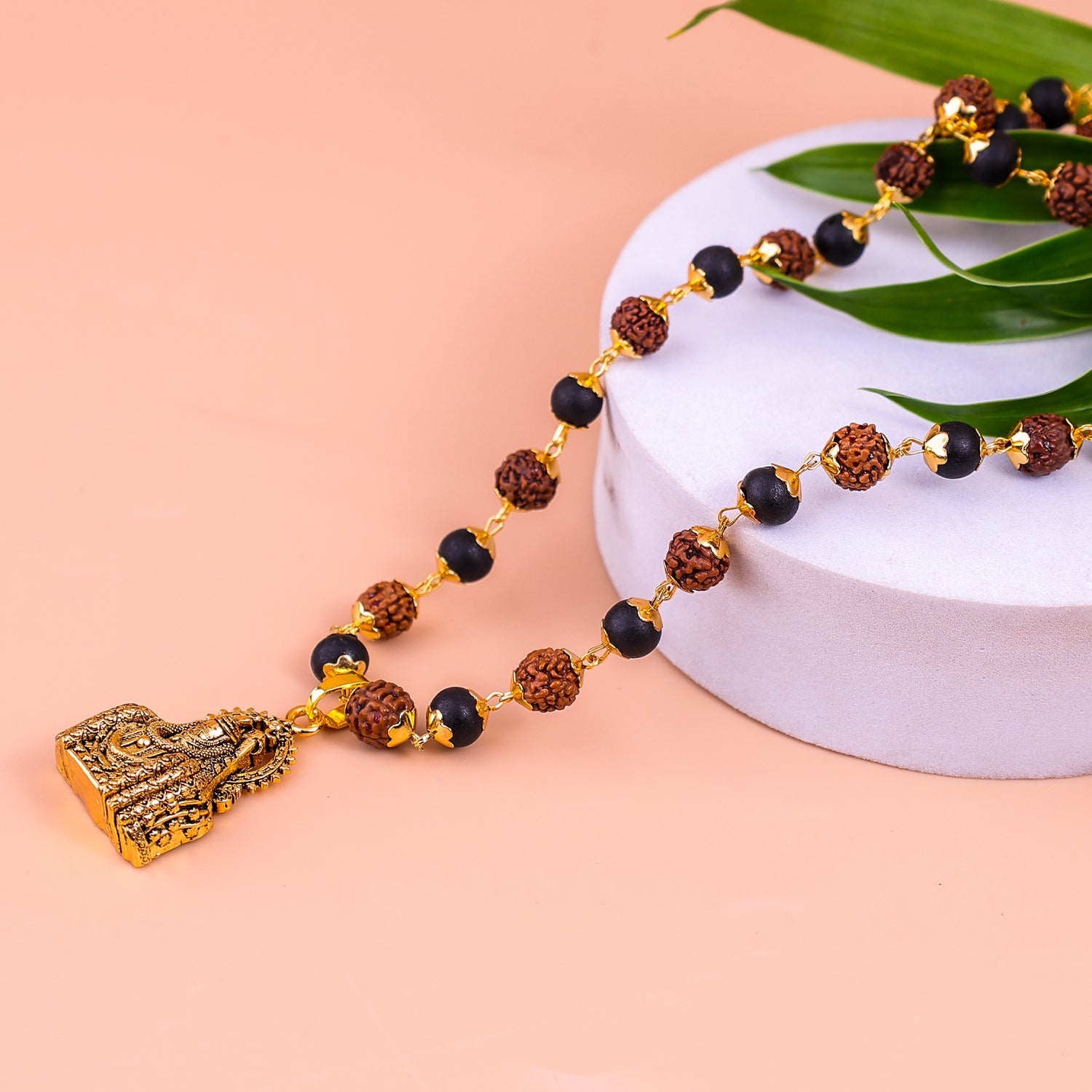 Golden Karungali Rudraksha Mala with Mahadev Jyotirling