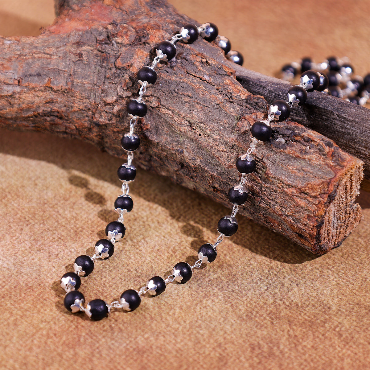 Silver Plated Karungali Mala (Ebony Wood)
