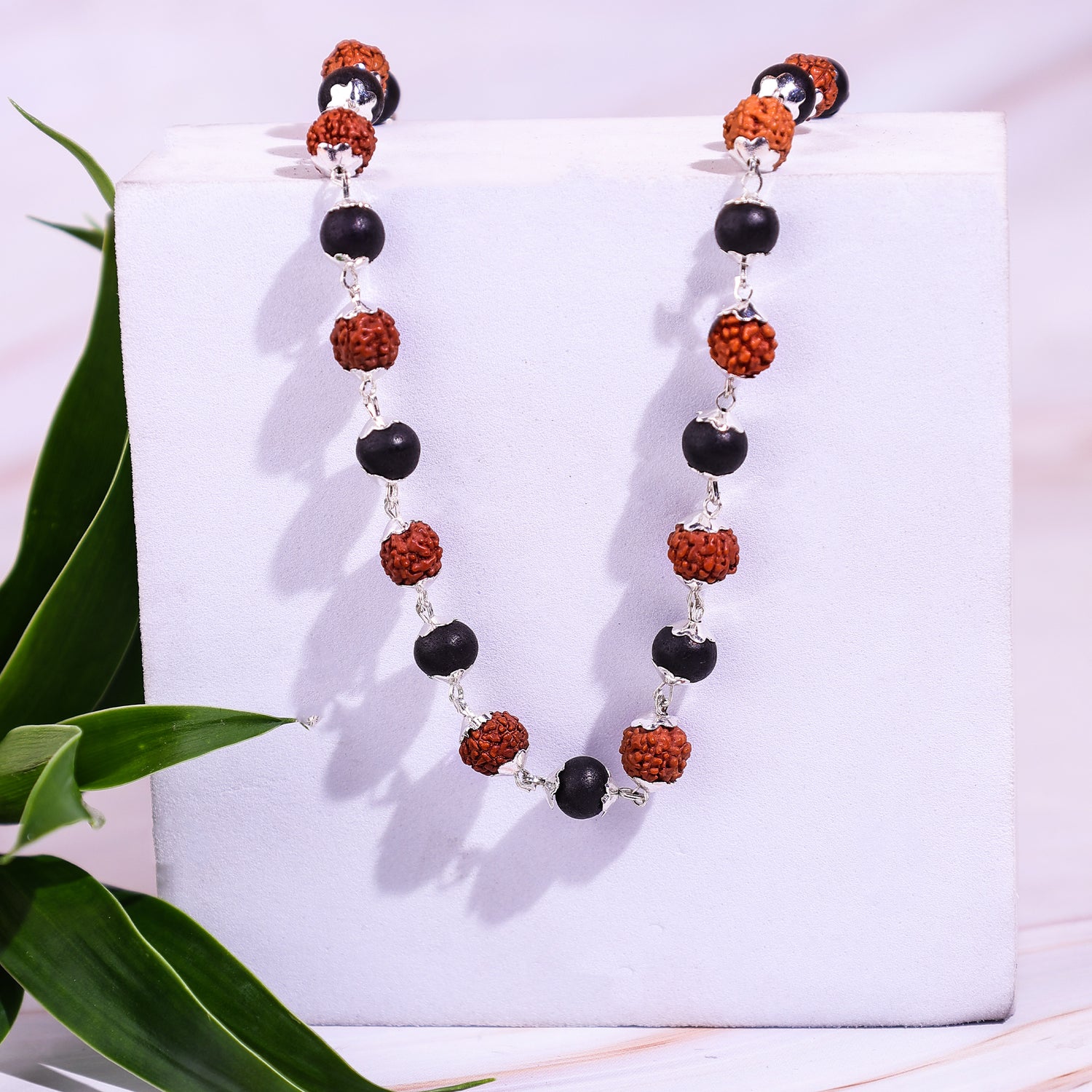 Silver Plated Divya Rudraksha Karungali Mala - Abhimantrit