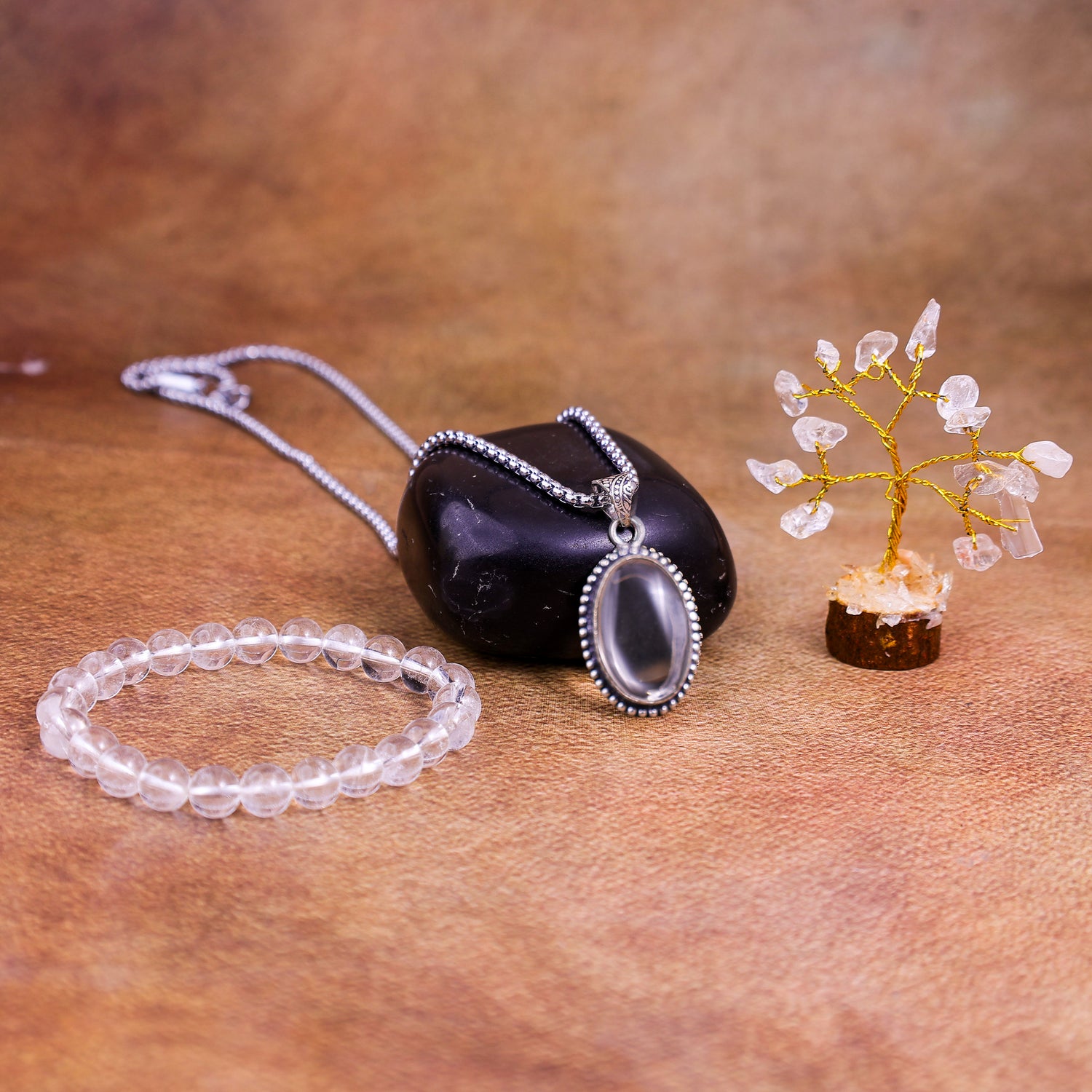 Clear Quartz Bracelet & Pendant with Tree (Combo)