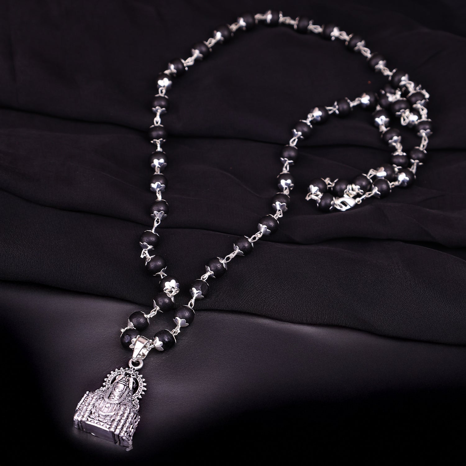 Silver Karungali Mala with Mahadev Jyotirling Pendant