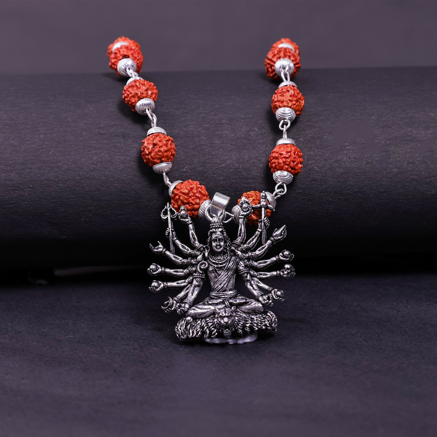 Silver Plated Lord Shiva Sitted Rudraksha Mala- Abhimantrit