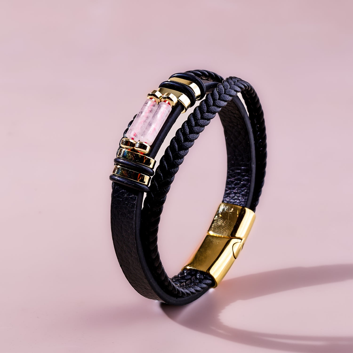 Rose Quartz Leather Bracelet - Abhimantrit