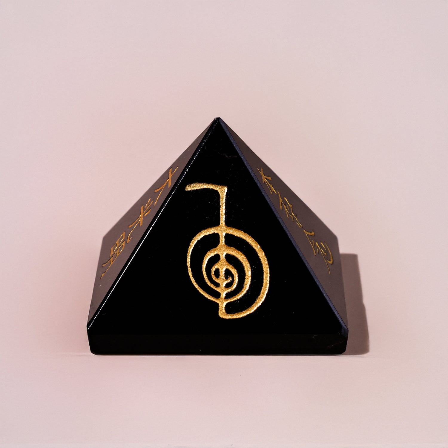 Black Tourmaline Reiki Symbol Pyramid - Abhimantrit