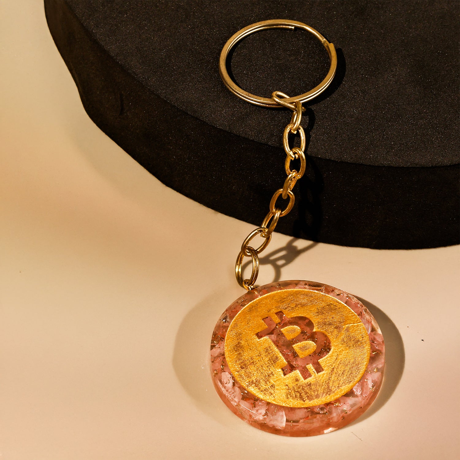 Bitcoin Rose Quartz Keychain - Abhimantrit