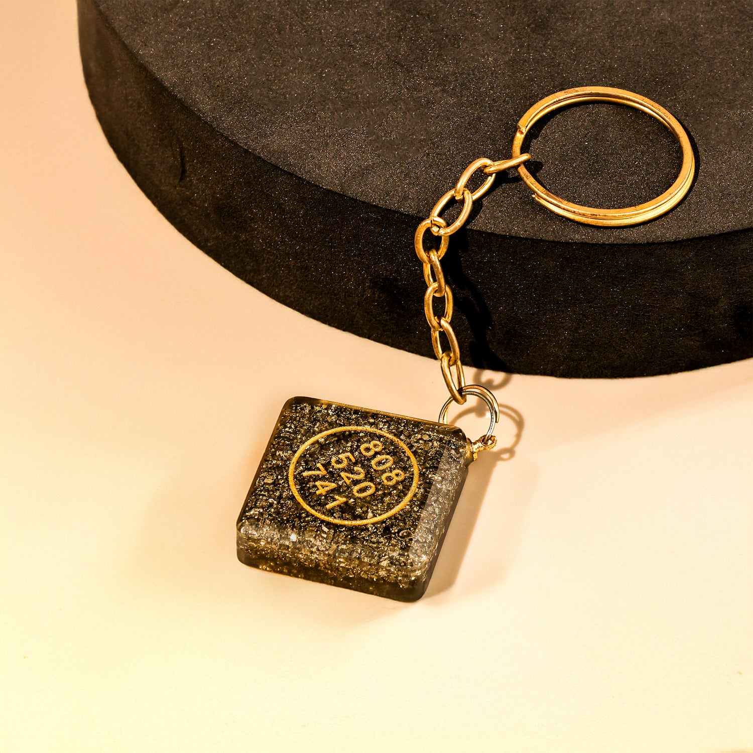 Zibu Coin On Pyrite Square Keychain - Abhimantrit