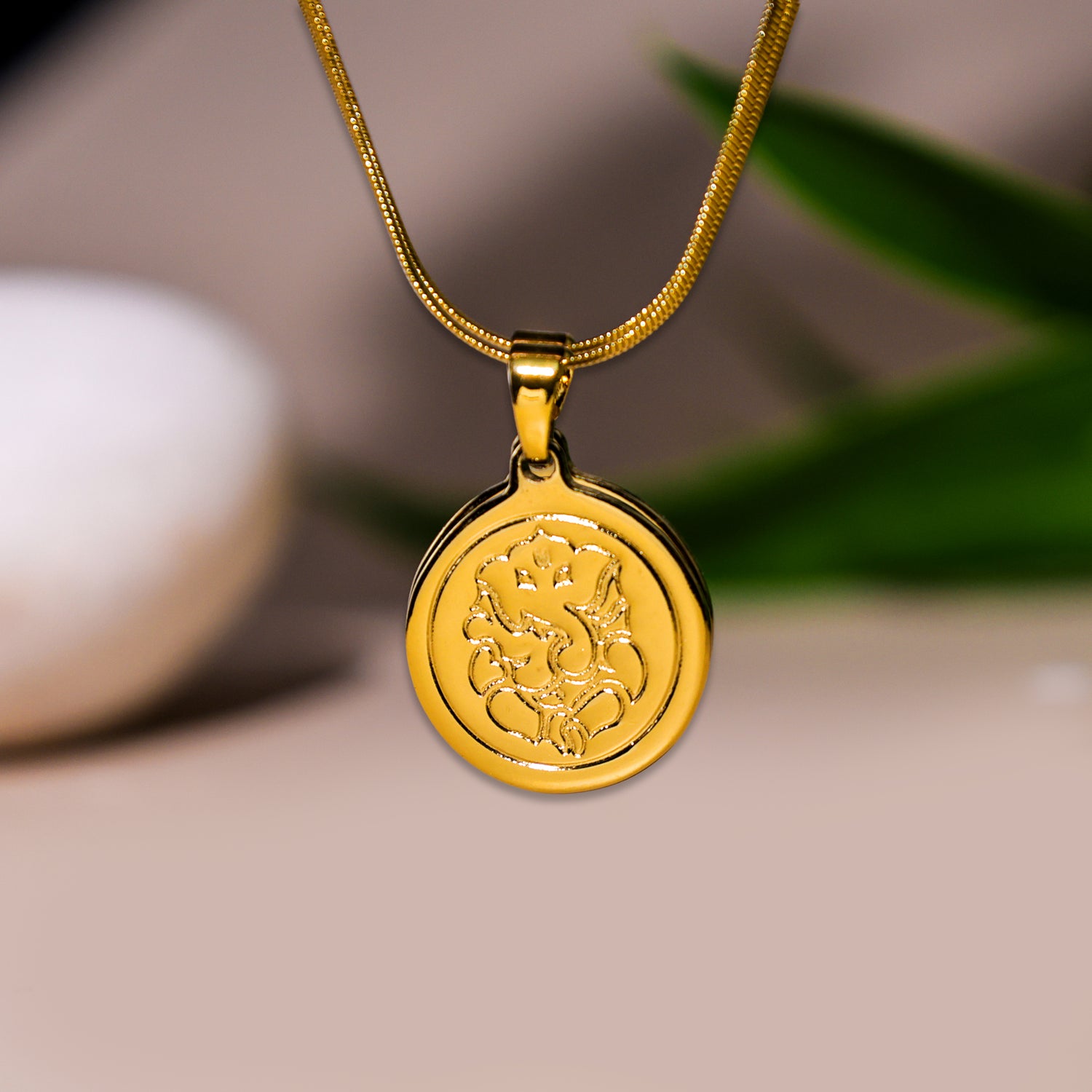 Gold Plated Ganesha Pendant : IGP Plating Pendant - Abhimantrit